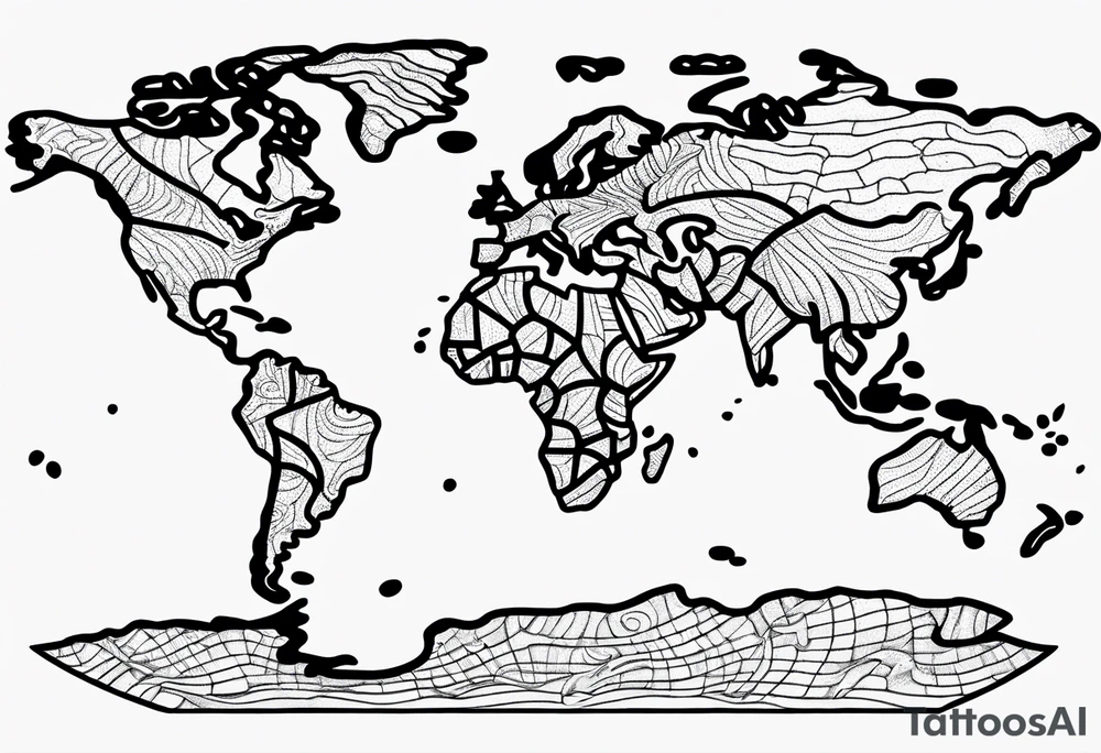 the earth with a flat map design tattoo idea
