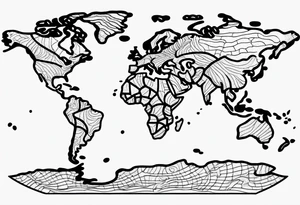 the earth with a flat map design tattoo idea