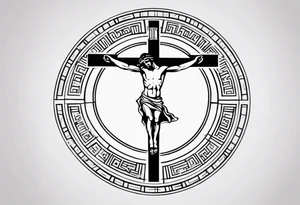 Crucified man inside a circle of Roman numerals tattoo idea