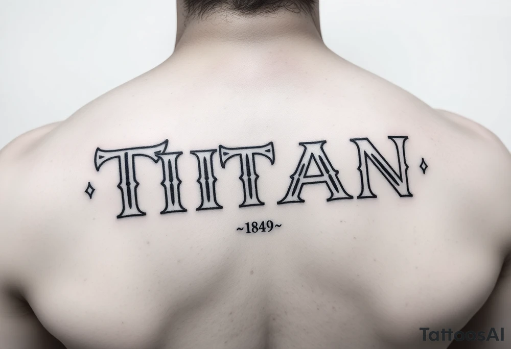 Name ‘Titan’ with birthday, Greek mythology inspired font tattoo idea
