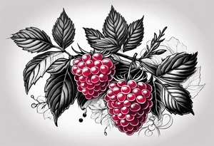 a long raspberry branch that focuses on line work. symbolizes making jam tattoo idea