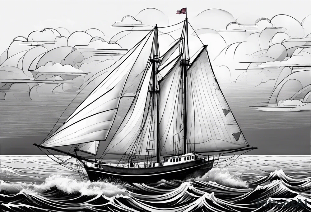 maritime lighthouse in a sailboat serving as a mast for a sail. tattoo idea