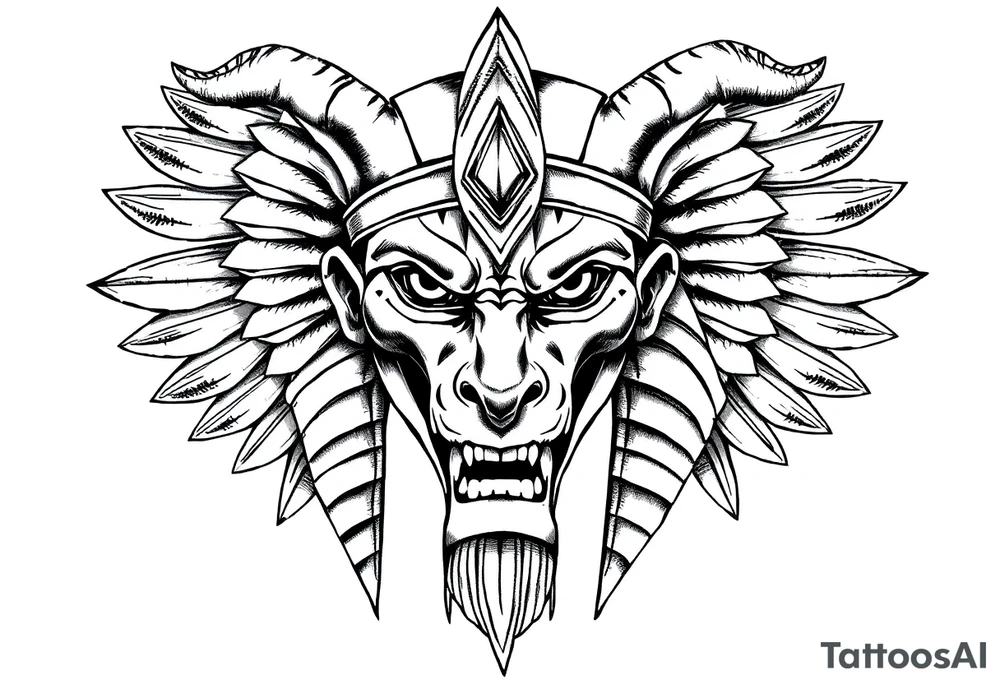 powerful majestic square muscle anubis Egyptian god face mix with joker
without eyes with mantle on head tattoo idea