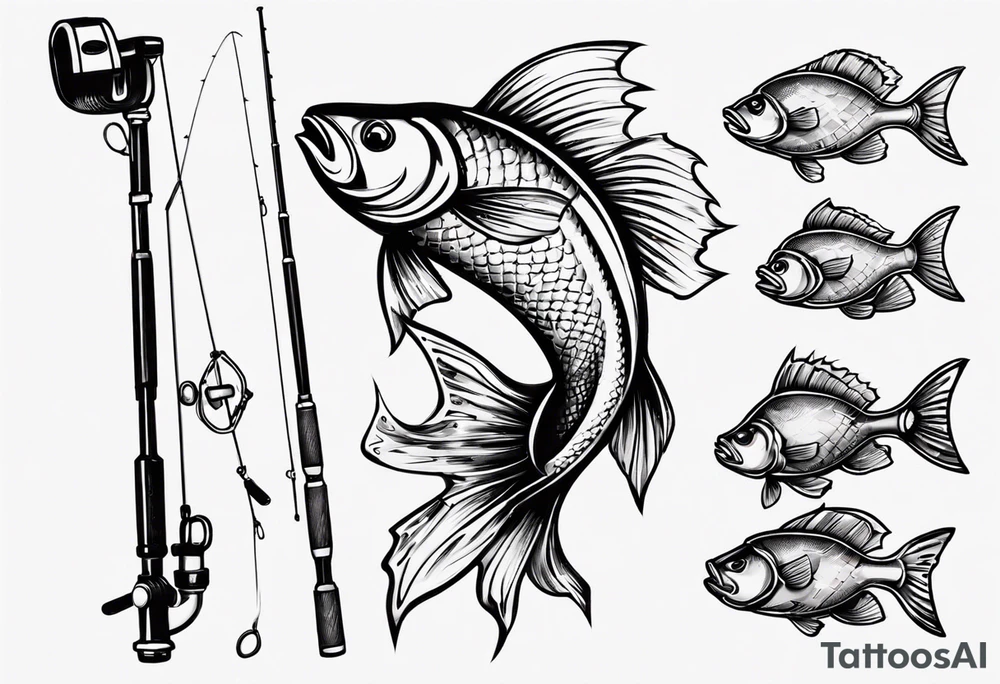 Fishing rod with fish tattoo idea