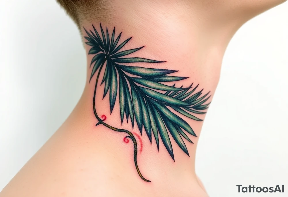 large palm leaves twisted side neck tattoo tattoo idea