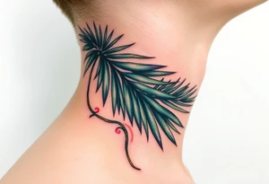 large palm leaves twisted side neck tattoo tattoo idea