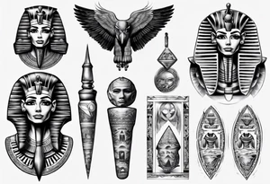 Egyptian full sleeve realistic tattoo idea