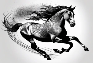 Mustang horse running along blood stomping tattoo idea