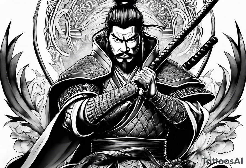 samurai holding sward tattoo idea
