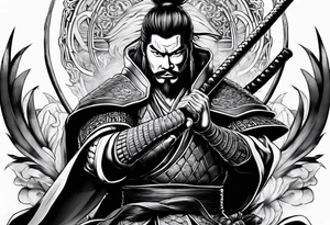 samurai holding sward tattoo idea