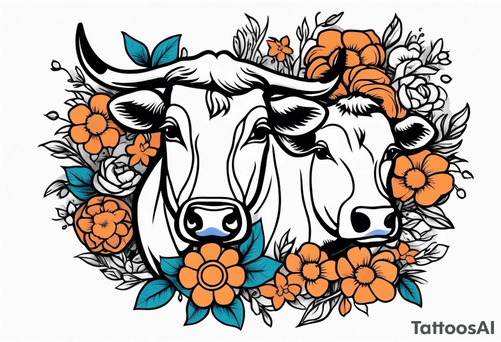 cow

old school vintage simple traditional design with vintage flowers surrounding
bold color simple tattoo idea