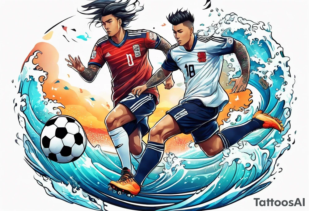 playing soccer in ocean tattoo idea
