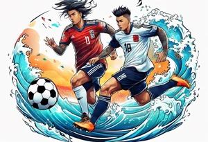 playing soccer in ocean tattoo idea