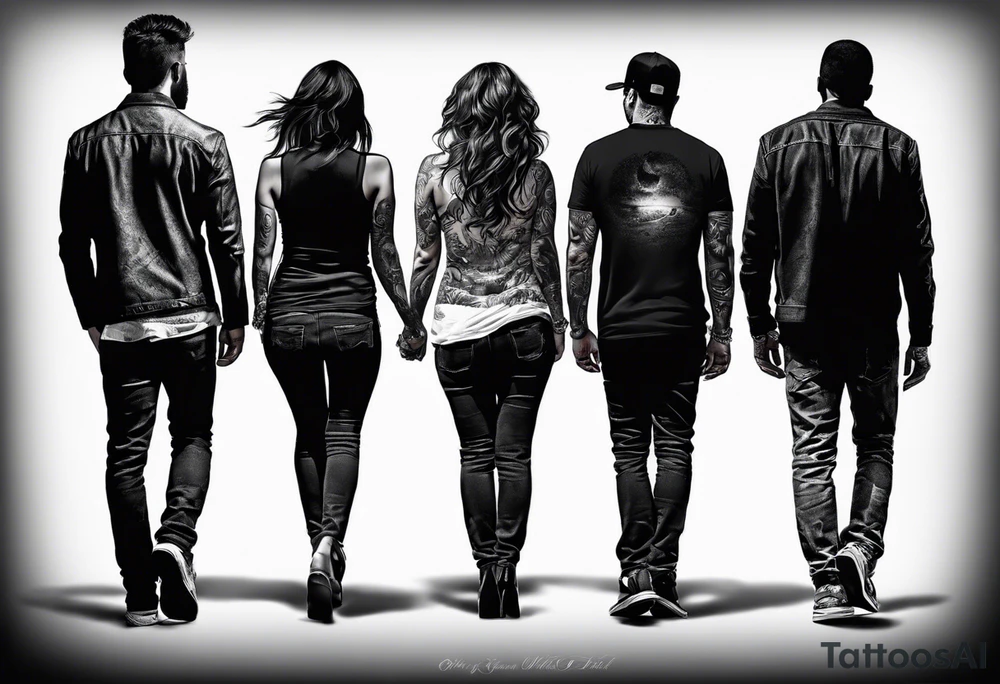 2 Black shadows of people standing over 2 wounded black shadows of people tattoo idea