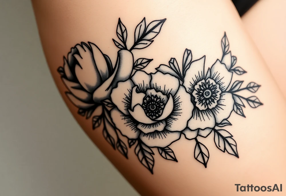 peonies and honey combs tattoo idea