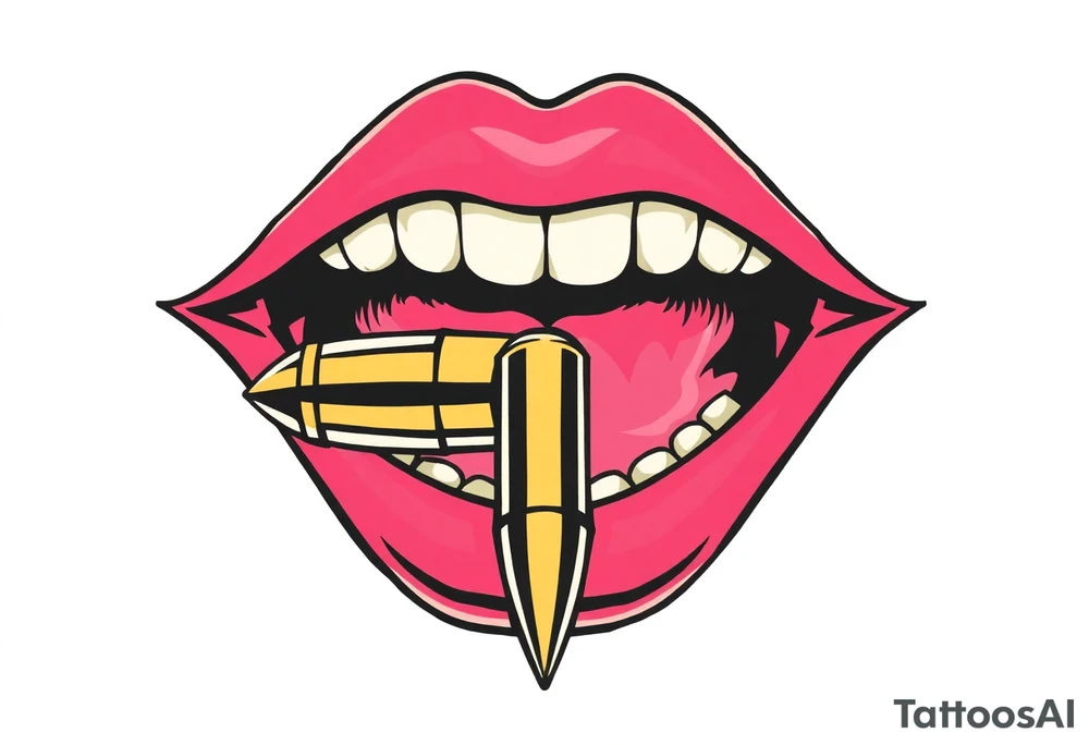 A set of lips snarling with 50cal bullet between teeth tattoo idea