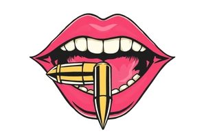 A set of lips snarling with 50cal bullet between teeth tattoo idea