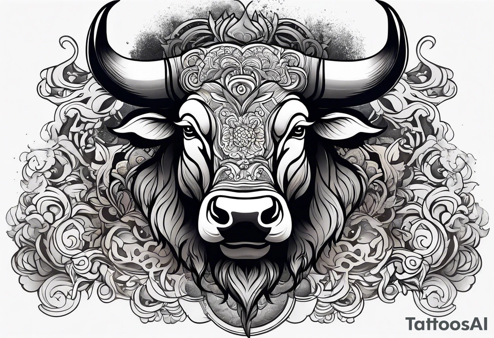 A powerful bull and steam coming out of his notrils tattoo idea