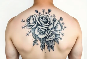 vintage bouquet of wild roses and meadow flowers with morning dew tattoo idea