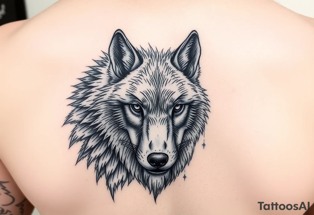 A solitary yet sublime and noble wolf and its progeny. the face tattoo idea
