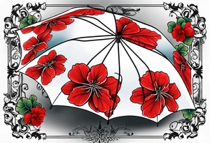 Upside down Umbrella with red geraniums with rain tattoo idea