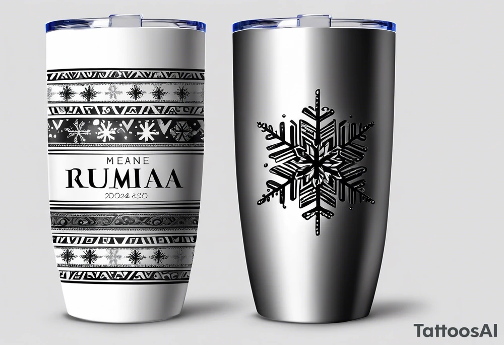 Christmas 2024 personalized name banner on a 20 oz tumbler minimalist snowflake motif tattoo idea
