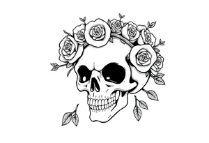 ornate skull adorned with crown of wild roses and thorns tattoo idea