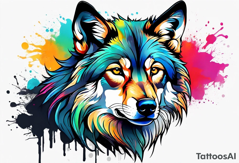 Leaking painted Wolf tattoo idea