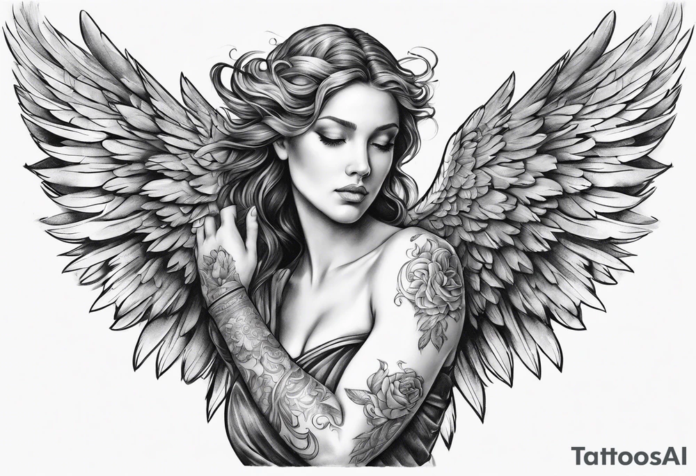 Angel pulling arm back tattoo idea
