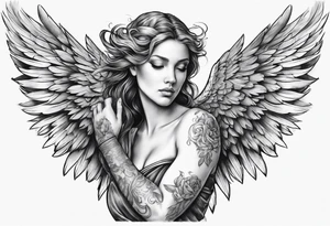 Angel pulling arm back tattoo idea
