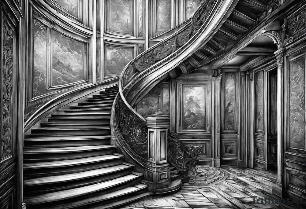 Man walking up a Deteriorating spiral stair case with falling steps tattoo idea Man walking up a Deteriorating spiral stair case with falling steps tattoo idea