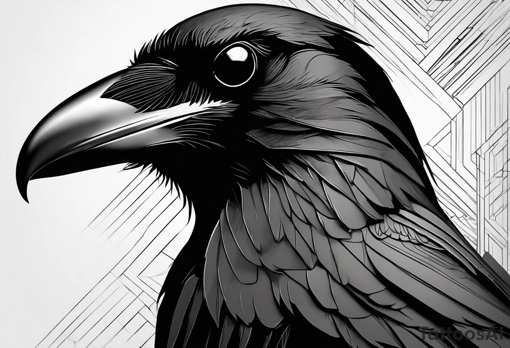 silhouette of a crow with half open wings
every line must be straight
leftside of the body geometric
rightside of the body real tattoo idea