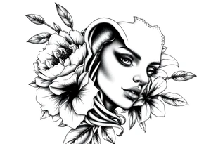peonies and lilies with medusa head tattoo idea