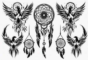 Phoenix flying firey dream catcher tattoo idea