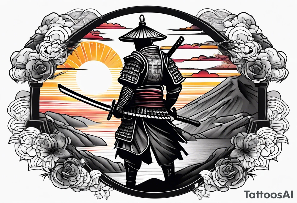Samurai with sunset tattoo idea