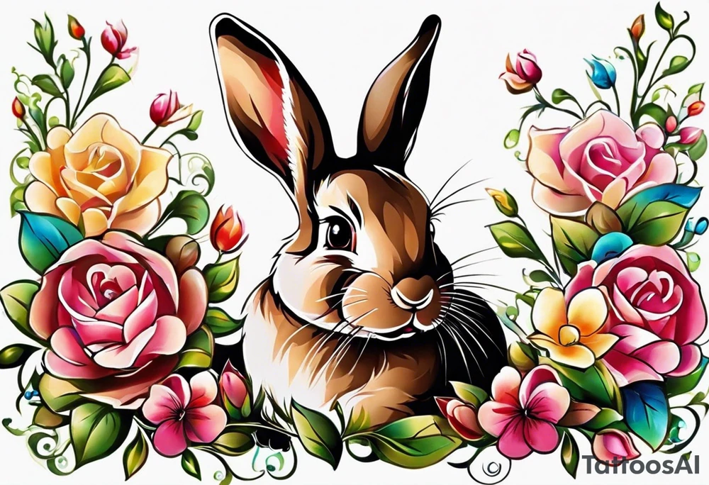 I would like a colorful bunny tattoo for my daughter because she loves bunnies and at the same time she is a pig, I would like the bunny to preferably have some combination with a pig, and then her birthday is April 9, and I would like the bunny to be kind of in the style of something like Iron Man, with the number 0409 on the armor. I'm more of a geometric person myself so I'd like her to not be a full pattern but cut by diamonds or triangles

Translated with www.DeepL.com/Translator (free version) tattoo idea