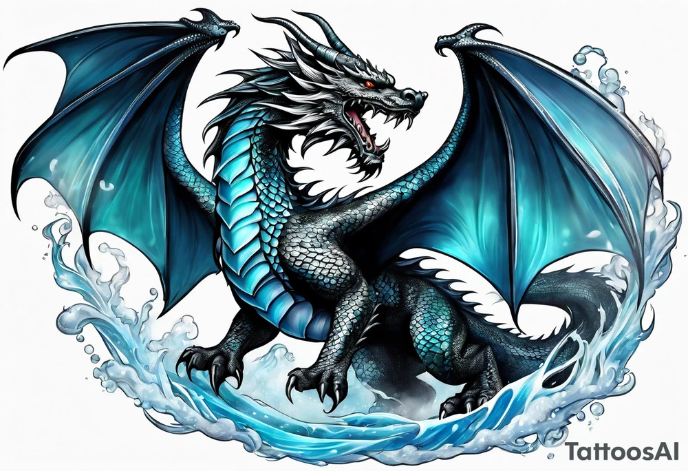 Flying dragon, ice around tattoo idea