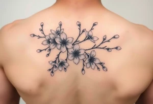 delicate cherry blossoms swirling in spring breeze with petals tattoo idea