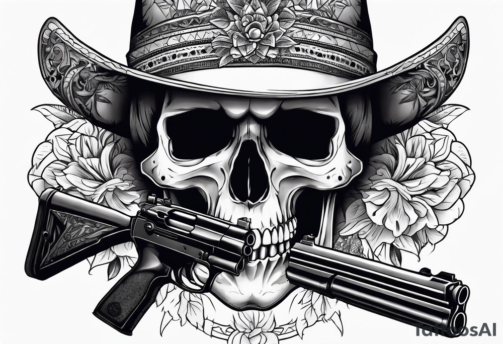 Skull, gun, bandana tattoo idea