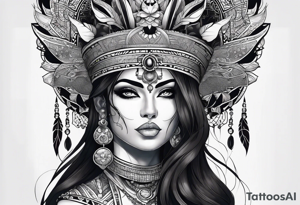 kali ma, alien goddess, valkrye, pirate, divine feminine, zenza resonance, pachamama, lotus azul, blank panther, eagle, skull, 5D, nueva gaya, dna 12 tattoo idea
