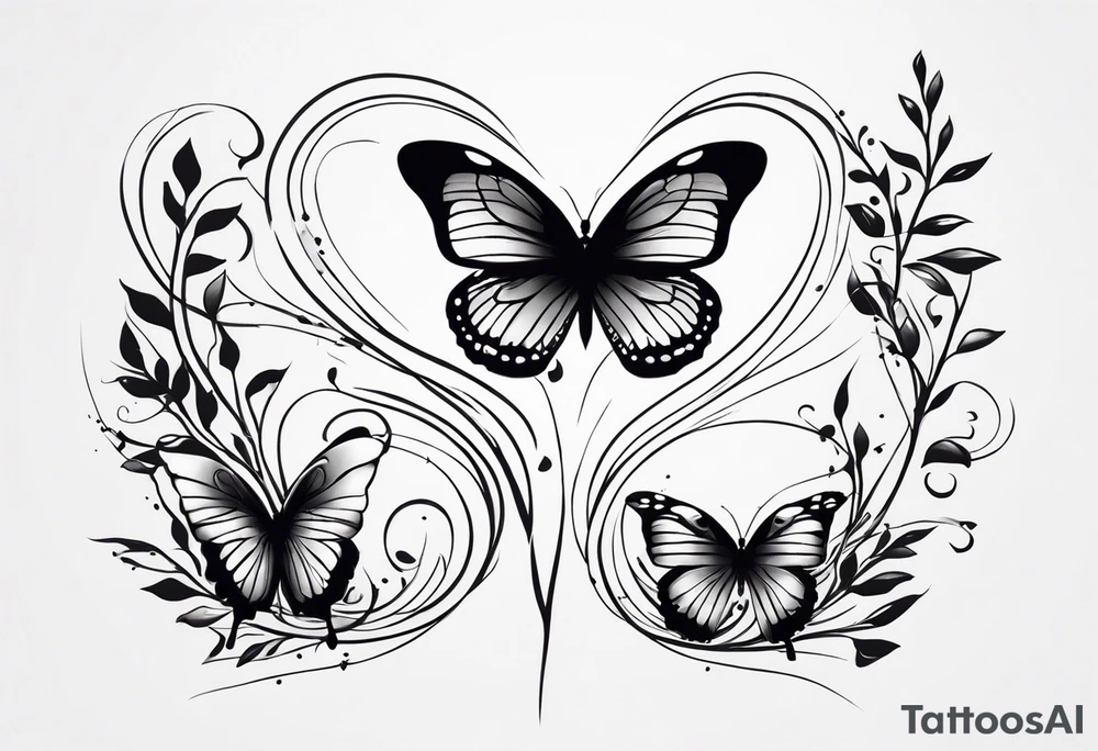 Butterflies in center of forearm with vine wrap around tattoo idea