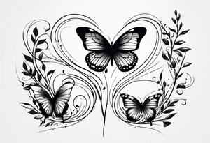 Butterflies in center of forearm with vine wrap around tattoo idea