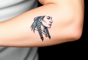 Female Native American woman with braided hair tattoo idea