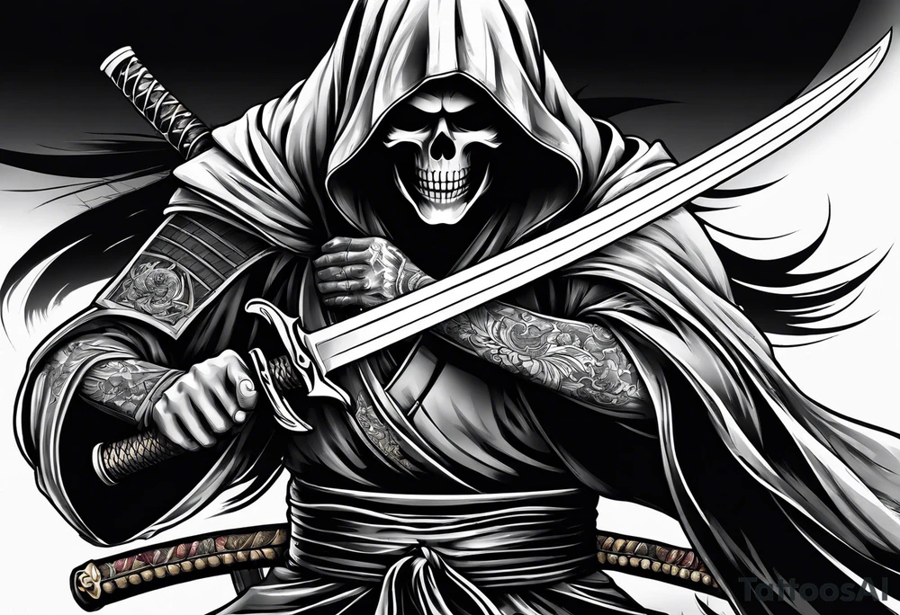 katana with grim reaper tattoo idea