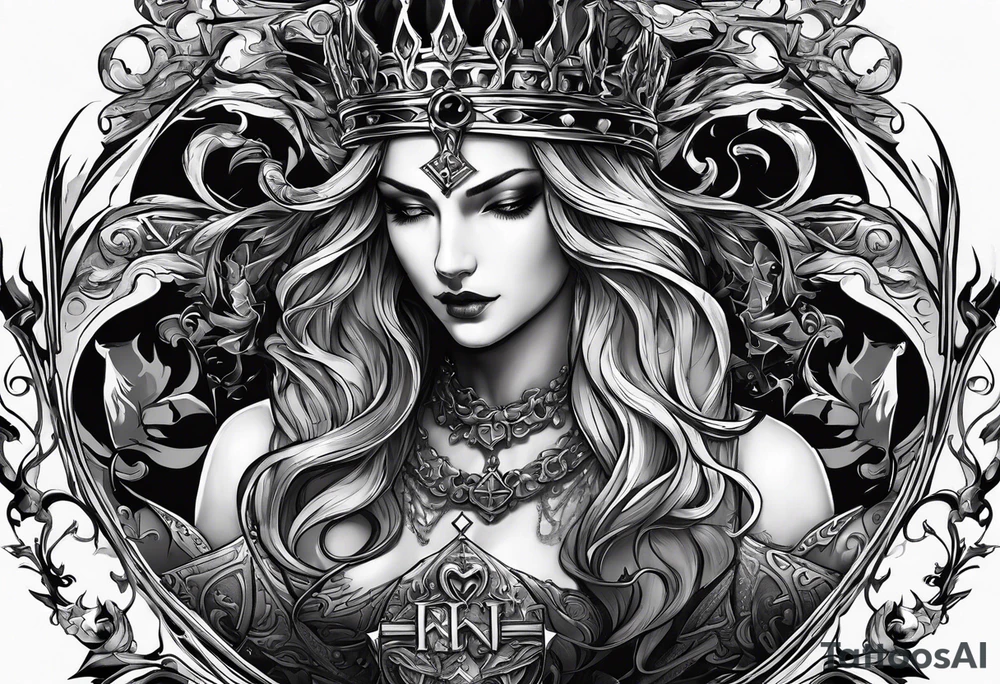 Design a scenario where an angelic piece puts the demonic king in checkmate, signifying the triumph of good over evil in a strategic and symbolic way tattoo idea