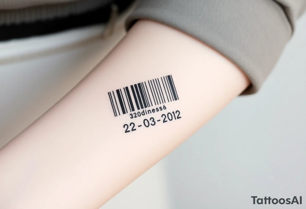 minimalist barcode with the couple’s wedding date (22 - 03 - 2012) hidden in the numbers under barcode tattoo idea