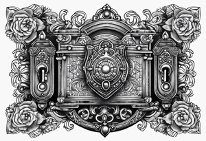 Antique lock sarounded by different jewels tattoo idea