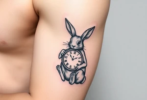 Geometrical rabbit holding a clock tattoo idea