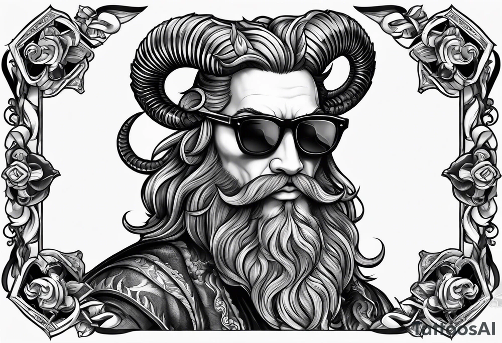 capricorn with beard and sunglasses tattoo idea