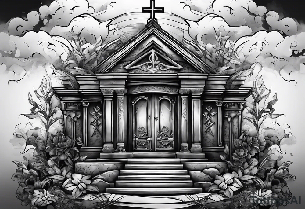 Tomb with smoke and crosses tattoo idea
